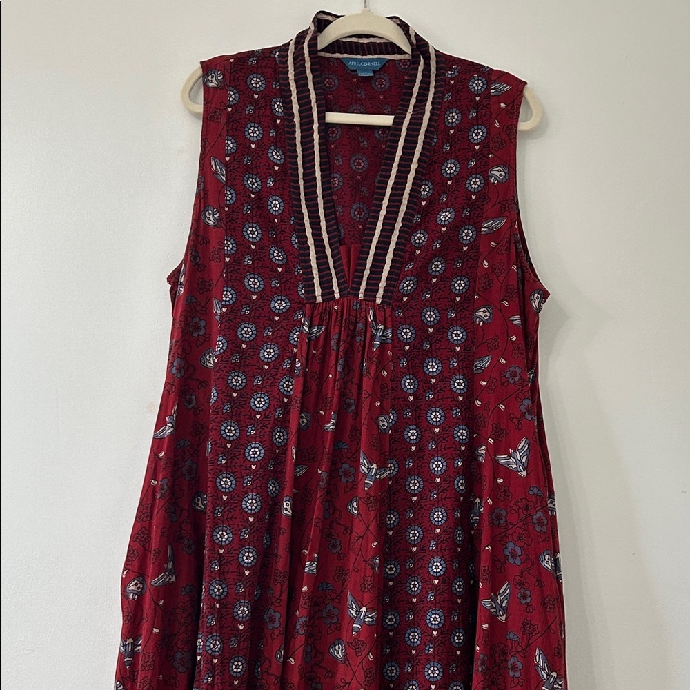 April Cornell Dress XL Burgundy Indian Print Maxi Floral Bohemian Festival - Picture 16 of 16